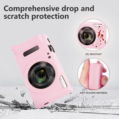 حافظة سيليكون لهاتف Canon PowerShot ELPH 360/IXY 650 مع واقي شاشة وحبل، غطاء كاميرا ناعم مضاد للخدش، غطاء حماية نحيف لجسم الكاميرا - وردي in Kuwait