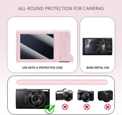 حافظة سيليكون لهاتف Canon PowerShot ELPH 360/IXY 650 مع واقي شاشة وحبل، غطاء كاميرا ناعم مضاد للخدش، غطاء حماية نحيف لجسم الكاميرا - وردي in Kuwait