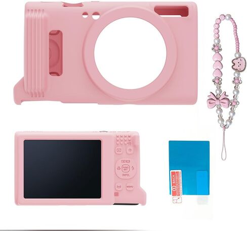 حافظة سيليكون لهاتف Canon PowerShot ELPH 360/IXY 650 مع واقي شاشة وحبل، غطاء كاميرا ناعم مضاد للخدش، غطاء حماية نحيف لجسم الكاميرا - وردي in Kuwait