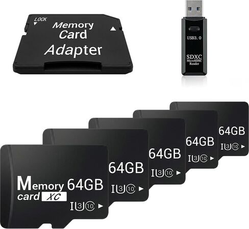 بطاقة Micro SD سعة 64 جيجابايت مع محول ومجموعة قارئ USB 3.0، وذاكرة V30 لتسجيل حلقة كاميرا Dash وأمن المنزل (منفذ USB-A) in Kuwait