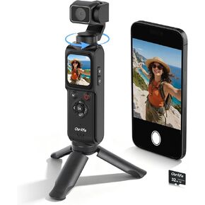 كاميرا Ourlife Pocket Vlogging Camera 4K/30fps Body Camera مع تتبع الوجه/الأشياء، كاميرا فيديو محمولة بعدسة دوران 330 درجة، كاميرا جيب مع تسجيل صوت/فيديو، تركيز سريع، كاميرا رقمية للتصوير الفوتوغرافي in Kuwait