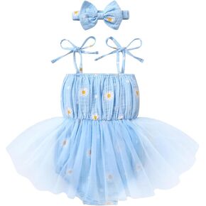 HAPPYMA Baby Girl Romper Clothes Infant Sleeveless Bodysuit Tulle Dress Toddler Summer Jumpsuit Outfits with Headband in Saudi Arabia