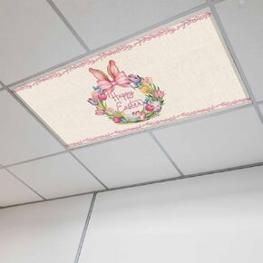 Happy Easter Magnetic Fluorescent Light Covers for Ceiling Lights 2x4 Ft, Rabbits Bows Spring Tulips Eggs Retro Office Classroom Kitchen Drop Ceiling Light Covers Lighting Filters Shade Panel 3 Packs in Saudi Arabia