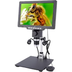 Digital Microscope with 10.1 Inch HD Screen, 12M Pixels, 10-130mm Adjustable Focus, Dual LED Lights, for Electronic Repair and Biological Observation in Kuwait