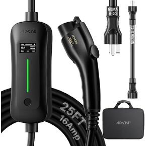 Level 1&2 EV Charger, J1772 16A EV Charger with 25FT Extension Cord Cable,Portable Electric Car Charger 240V NEMA 6-20 Plug&120V NEMA 5-15 Adapter for All SAE J1772 in Kuwait