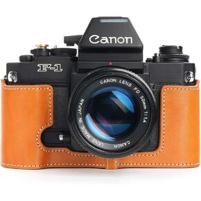 حافظة F-1، حافظة نصف كاميرا مصنوعة يدويًا من الجلد الطبيعي الأصلي من BolinUS لكاميرا Canon F-1 الجديدة مع حزام يد (قهوة) in Kuwait