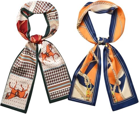 Racawica 2-Pack Purse Scarf For Handbags Satin Head Scarves For Women Fashion Silky Scarfs Accessories in Saudi Arabia