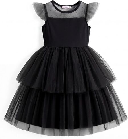 Arshiner Toddler Girls Tutu Sundress Ruffle Sleeve Double Fluffy Tiered Tulle Summer Dresses for Kids 2-8Y in Saudi Arabia