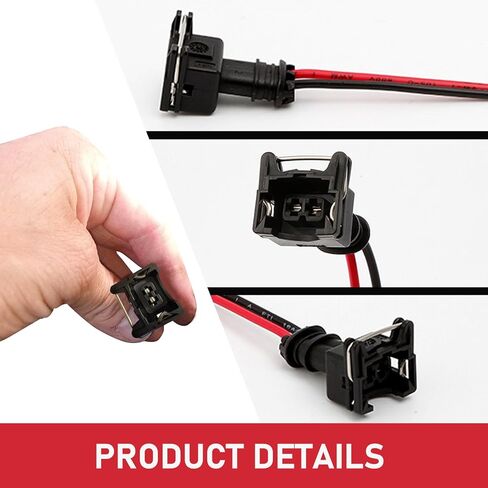 8 PCS Fuel Injector Connector, Injector Socket with Extended Pigtail Wiring Harness, Waterproof Shell + Copper Core Plug, for Most Vehicles (Black) in Saudi Arabia