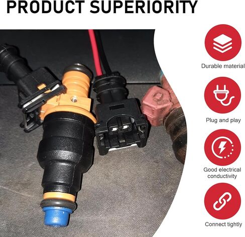 8 PCS Fuel Injector Connector, Injector Socket with Extended Pigtail Wiring Harness, Waterproof Shell + Copper Core Plug, for Most Vehicles (Black) in Saudi Arabia