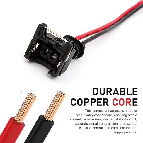 8 PCS Fuel Injector Connector, Injector Socket with Extended Pigtail Wiring Harness, Waterproof Shell + Copper Core Plug, for Most Vehicles (Black) in Saudi Arabia