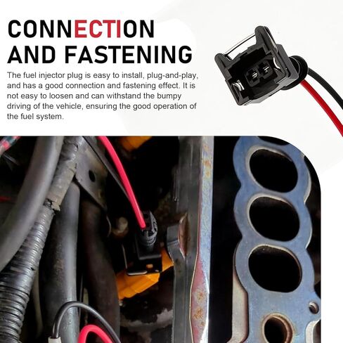 8 PCS Fuel Injector Connector, Injector Socket with Extended Pigtail Wiring Harness, Waterproof Shell + Copper Core Plug, for Most Vehicles (Black) in Saudi Arabia
