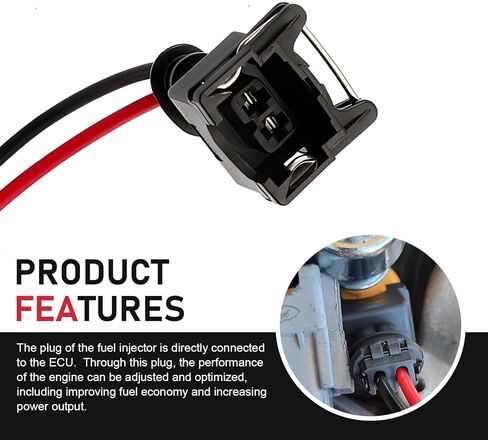 8 PCS Fuel Injector Connector, Injector Socket with Extended Pigtail Wiring Harness, Waterproof Shell + Copper Core Plug, for Most Vehicles (Black) in Saudi Arabia