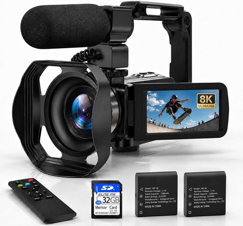كاميرا فيديو 8K، كاميرا تسجيل فيديو بدقة 48 ميجابكسل UHD لمستخدمي اليوتيوب، مع رؤية ليلية بالأشعة تحت الحمراء، واي فاي، شاشة تعمل باللمس 3 بوصات، تكبير رقمي 18X، ضوء ملء، ميكروفون، مثبت، جهاز تحكم عن بعد، بطاريتان in Kuwait