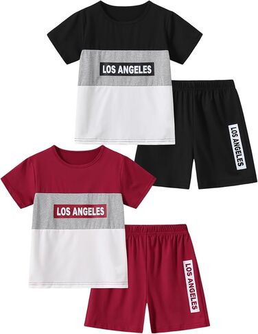 4 Piece Boys Outfits Crew Neck Short Sleeve Shirts Tops and Elastic Waist Shorts with Letter Print Summer Clothes in Saudi Arabia