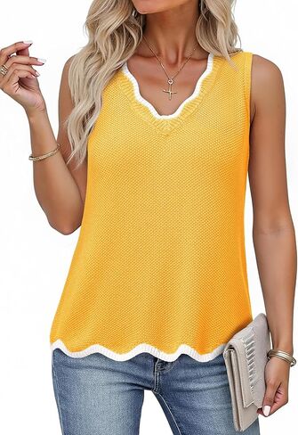 Dokotoo Womens V Neck Sweater Vest Summer Casual Sleeveless Ruffled Color Block Knit Tank Tops in Saudi Arabia