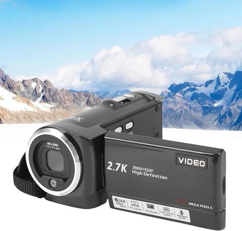 كاميرا فيديو EBTOOLS، كاميرا رقمية بدقة 2.7K QHD 50 ميجابكسل مع شاشة LCD دوران 270 درجة 2.8 بوصة وإضاءة LED تكبير 16X، تدعم بطاقة SD سعة 128 جيجابايت لتسجيل السفر أثناء السفر in Kuwait
