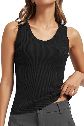 Orolay CHIIONE Womens Ribbed Tank Top Soft Knit Sweater Shirt Scalloped Trim Sleeveless Top Fitted Summer Undershirt in Saudi Arabia