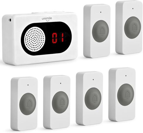 نظام اتصال لاسلكي من Umimile Caregiver Pager للمنزل، تنبيه الممرضة مع شاشة LED وصوت، 6 أزرار، نطاق 150 متر/500 قدم، 26 نغمة رنين، للمرضى المسنين، ورعاية كبار السن، والعيادة ودار التمريض، أبيض in Kuwait
