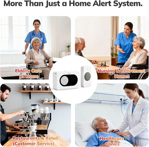 نظام اتصال لاسلكي من Umimile Caregiver Pager للمنزل، تنبيه الممرضة مع شاشة LED وصوت، 6 أزرار، نطاق 150 متر/500 قدم، 26 نغمة رنين، للمرضى المسنين، ورعاية كبار السن، والعيادة ودار التمريض، أبيض in Kuwait