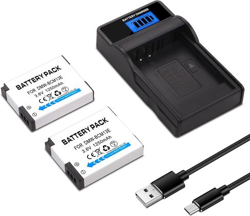 2 حزمة DMW-BCM13E DMW-BCM13 BCM13 بطارية وشاحن USB LED لباناسونيك DMW-BCM13، DMW-BCM13E، DMW-BCM13PP وباناسونيك لوميكس DC-TS7، DMC-FT5، DMC-LZ40، DMC-TS5، DMC-TZ37، DMC-TZ40، DMC-TZ41 in Kuwait
