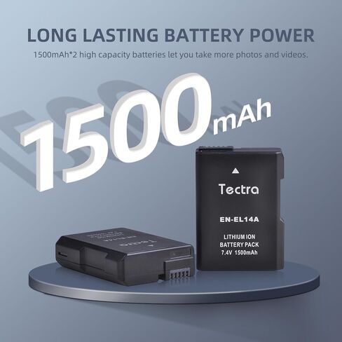 Tectra 2-Pack EN-EL14 EN-EL14a Battery with Battery Storage Case for Nikon D3500, D3400, D3300, D3200, D3100, D5100, D5200, D5300, D5500, D5600, DF, Coolpix P7000, P7100, P7700, P7800 DSLR Cameras in Kuwait