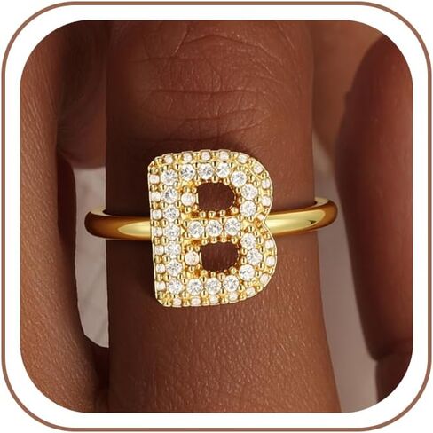 Mujahid Bubble Initial Ring Valentines Day Gifts for Women, 14k Gold Stackable Letter A-Z Rings Open Adjustable CZ Personalized Fashion Trendy Statement Jewelry in Saudi Arabia