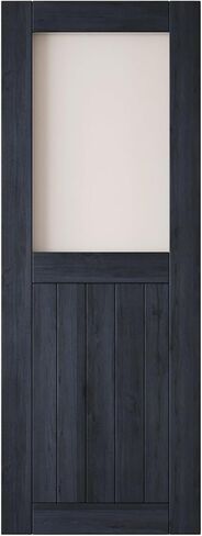 Navy 40" x 80" Half Lite Frosted Glass Panel, Solid Wood Sliding Barn Door, Assembly Required, Door Only, Interior Use in Saudi Arabia