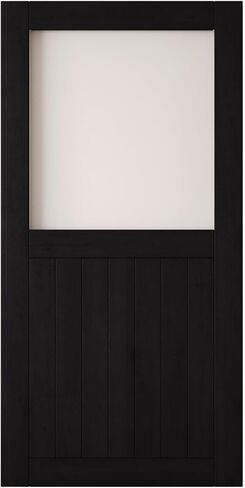 Black 40" x 80" Half Lite Frosted Glass Panel, Solid Wood Sliding Barn Door, Assembly Required, Door Only, Interior Use in Saudi Arabia