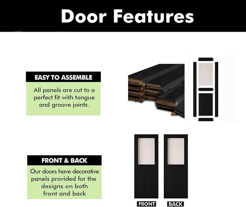 Black 40" x 80" Half Lite Frosted Glass Panel, Solid Wood Sliding Barn Door, Assembly Required, Door Only, Interior Use in Saudi Arabia