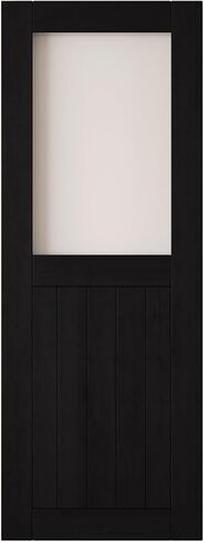 Black 40" x 80" Half Lite Frosted Glass Panel, Solid Wood Sliding Barn Door, Assembly Required, Door Only, Interior Use in Saudi Arabia