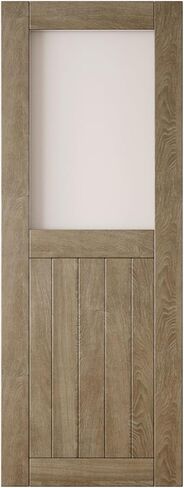Classic Gray 42" x 80" Half Lite Frosted Glass Panel, Solid Wood Sliding Barn Door, Assembly Required, Door Only, Interior Use in Kuwait