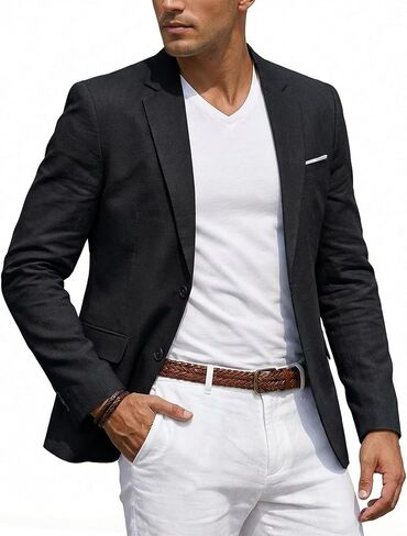 جاكيت بدلة بياضين من بين رجال My's Men's Dasual Suped ، Slim Fit Business Daily Sport Coat Lightweight Blazer in Kuwait