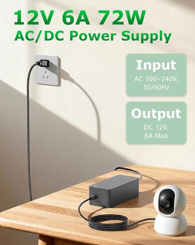 12V 6A Power Supply Adapter 72W 10FT AC/DC Adapter 100-240V DC 12 Volt 6 Amp 5A 4A 3A 2A 1A Transformer 5.5x2.5mm Plug for LED Strip Module Light CCTV Security Camera 3D Printer Speaker in Kuwait