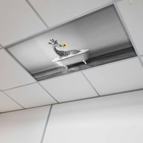 Funny Giraffes Fluorescent Light Covers for Ceiling Lights 4x2 feet,3 Pack Magnetic Light Filters for Classroom,Cute Art Vintage Lovely Animals on Bathtub Fluorescent Lamp Shade Panel for Office in Saudi Arabia