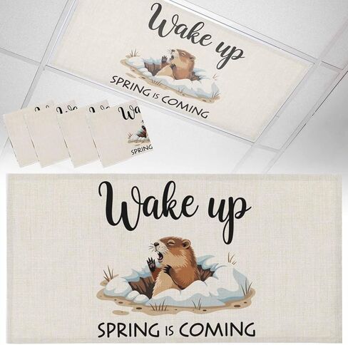 Cartoon Groundhog Fluorescent Light Covers, 4x2 Feet Magnetic Light Filters for Classroom Office, 4 Pcs Wake Up Spring is Coming Country Shades Covers for Ceiling Lights Drop Home Decor in Saudi Arabia