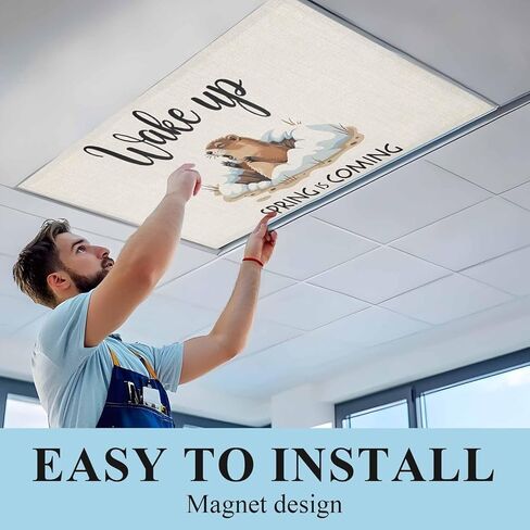 Cartoon Groundhog Fluorescent Light Covers, 4x2 Feet Magnetic Light Filters for Classroom Office, 4 Pcs Wake Up Spring is Coming Country Shades Covers for Ceiling Lights Drop Home Decor in Saudi Arabia