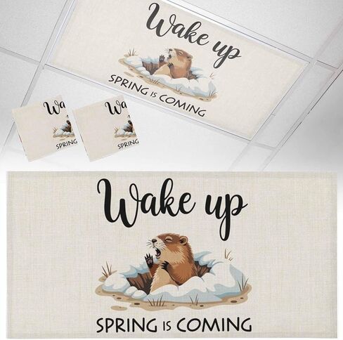 Cartoon Groundhog Fluorescent Light Covers, 4x2 Feet Magnetic Light Filters for Classroom Office, 4 Pcs Wake Up Spring is Coming Country Shades Covers for Ceiling Lights Drop Home Decor in Saudi Arabia