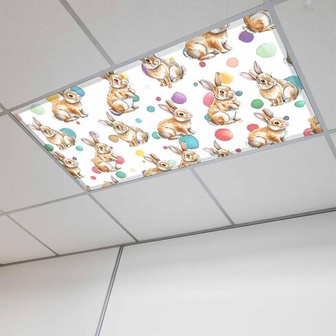 Happy Easter Fluorescent Light Covers for Ceiling Lights 4x2 feet,4 Pack Magnetic Light Filters for Classroom,Funny Cute Rabbit Bunny Colorful Eggs Fluorescent Lamp Shade Panel for Office School Drop in Saudi Arabia