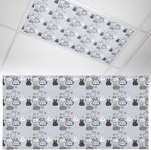 Easter Rabbit Fluorescent Light Covers, 4x2 Feet Magnetic Light Filters for Classroom Office, 4 Pcs Cartoon Cute Bunny Sketch on Blue Shades Covers for Ceiling Lights Drop Home Decor in Saudi Arabia