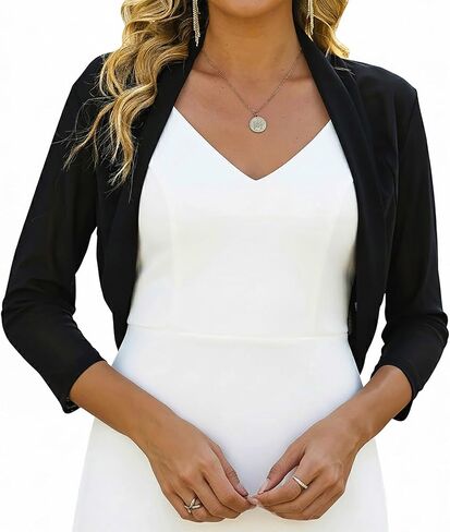 Bluetime Womens Sheer 3/4 Sleeve Shrug Open Front Cropped Elegent Floral Mesh Bolero Cardigan in Saudi Arabia