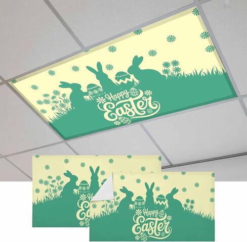 Happy Easter Rabbits Fluorescent Light Covers for Ceiling Lights 4x2 feet,2 Pack Magnetic Light Filters for Classroom,Spring Daisy Navy Silhouette Yellow Fluorescent Lamp Shade Panel for Office School in Saudi Arabia