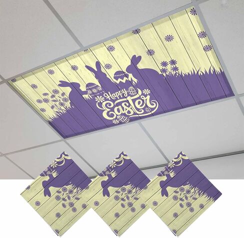 Happy Easter Rabbits Fluorescent Light Covers for Ceiling Lights 4x2 feet,2 Pack Magnetic Light Filters for Classroom,Spring Daisy Navy Silhouette Yellow Fluorescent Lamp Shade Panel for Office School in Saudi Arabia