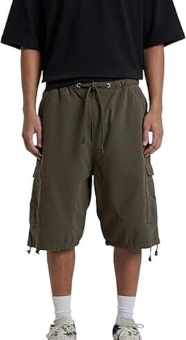 Unisex Parachute Cargo Shorts Vintage Drawstring Side Pocket Jorts Straight Leg Pants Loose Baggy Y2k Streetwear in Saudi Arabia