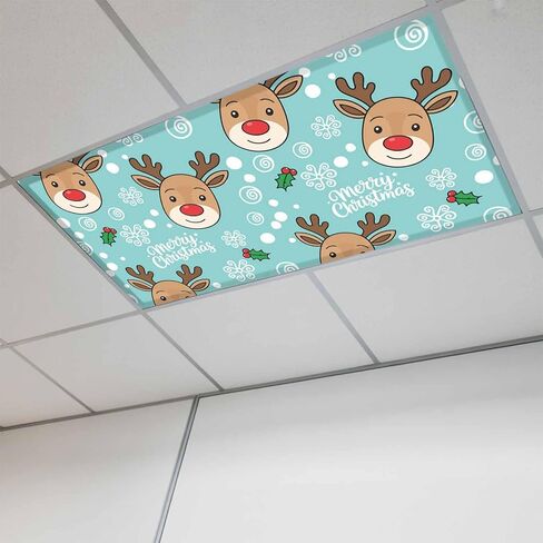 Christmas Blue Fluorescent Light Covers for Ceiling Lights 4x2 feet,1 Pack Magnetic Light Filters for Classroom,Xmas Cute Elk Winter Leaves Cartoon Snowflake Fluorescent Lamp Shade Panel for Office in Saudi Arabia