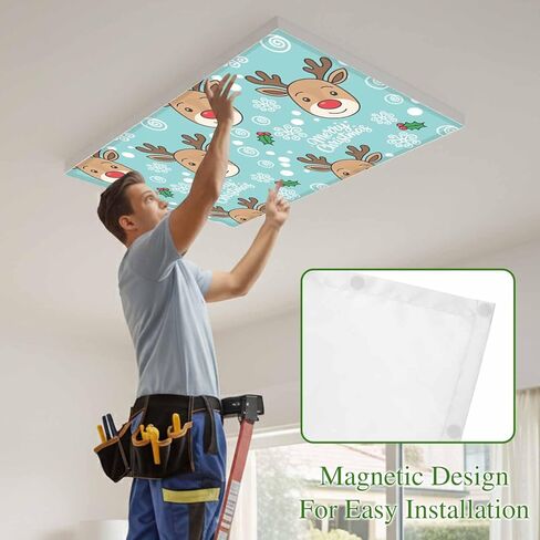 Christmas Blue Fluorescent Light Covers for Ceiling Lights 4x2 feet,1 Pack Magnetic Light Filters for Classroom,Xmas Cute Elk Winter Leaves Cartoon Snowflake Fluorescent Lamp Shade Panel for Office in Saudi Arabia