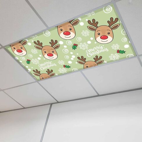 Christmas Blue Fluorescent Light Covers for Ceiling Lights 4x2 feet,1 Pack Magnetic Light Filters for Classroom,Xmas Cute Elk Winter Leaves Cartoon Snowflake Fluorescent Lamp Shade Panel for Office in Saudi Arabia