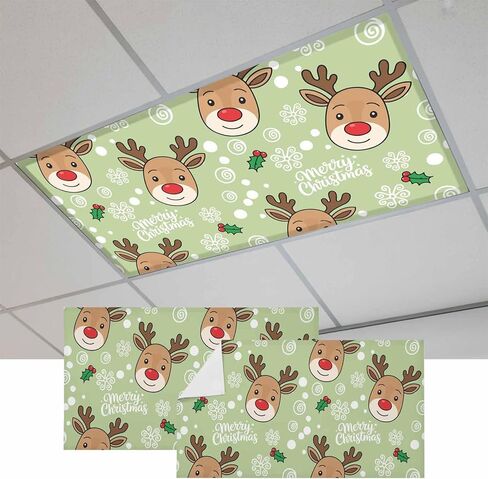 Christmas Blue Fluorescent Light Covers for Ceiling Lights 4x2 feet,1 Pack Magnetic Light Filters for Classroom,Xmas Cute Elk Winter Leaves Cartoon Snowflake Fluorescent Lamp Shade Panel for Office in Saudi Arabia