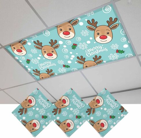Christmas Blue Fluorescent Light Covers for Ceiling Lights 4x2 feet,1 Pack Magnetic Light Filters for Classroom,Xmas Cute Elk Winter Leaves Cartoon Snowflake Fluorescent Lamp Shade Panel for Office in Saudi Arabia