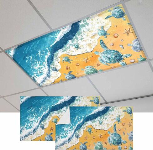 Blue Summer Beach Fluorescent Light Covers for Ceiling Lights 4x2 feet,4 Pack Magnetic Light Filters for Classroom,Coastal Sea Turtle Nautical Ocean Fluorescent Lamp Shade Panel for Office School Drop in Saudi Arabia